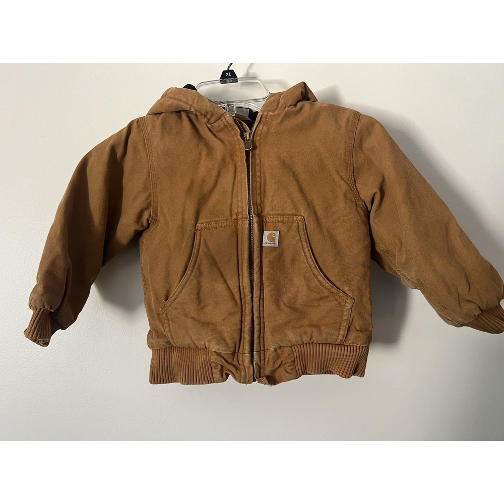 Carhartt Hooded Canvas Jacket Toddler Size 4T Quilted Duck Brown Coat 13706